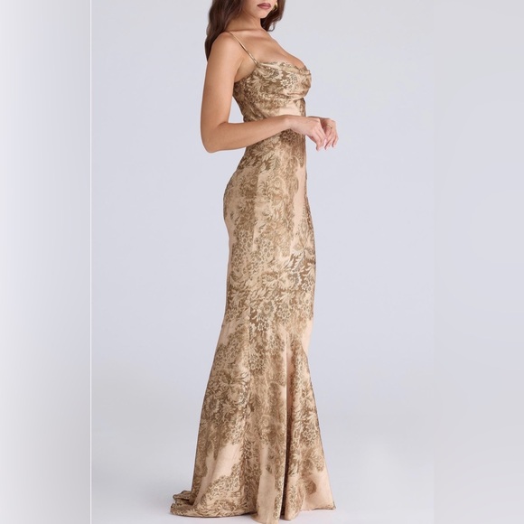House of CB Nalani Gold Flattering Satin Gown - Picture 5 of 8